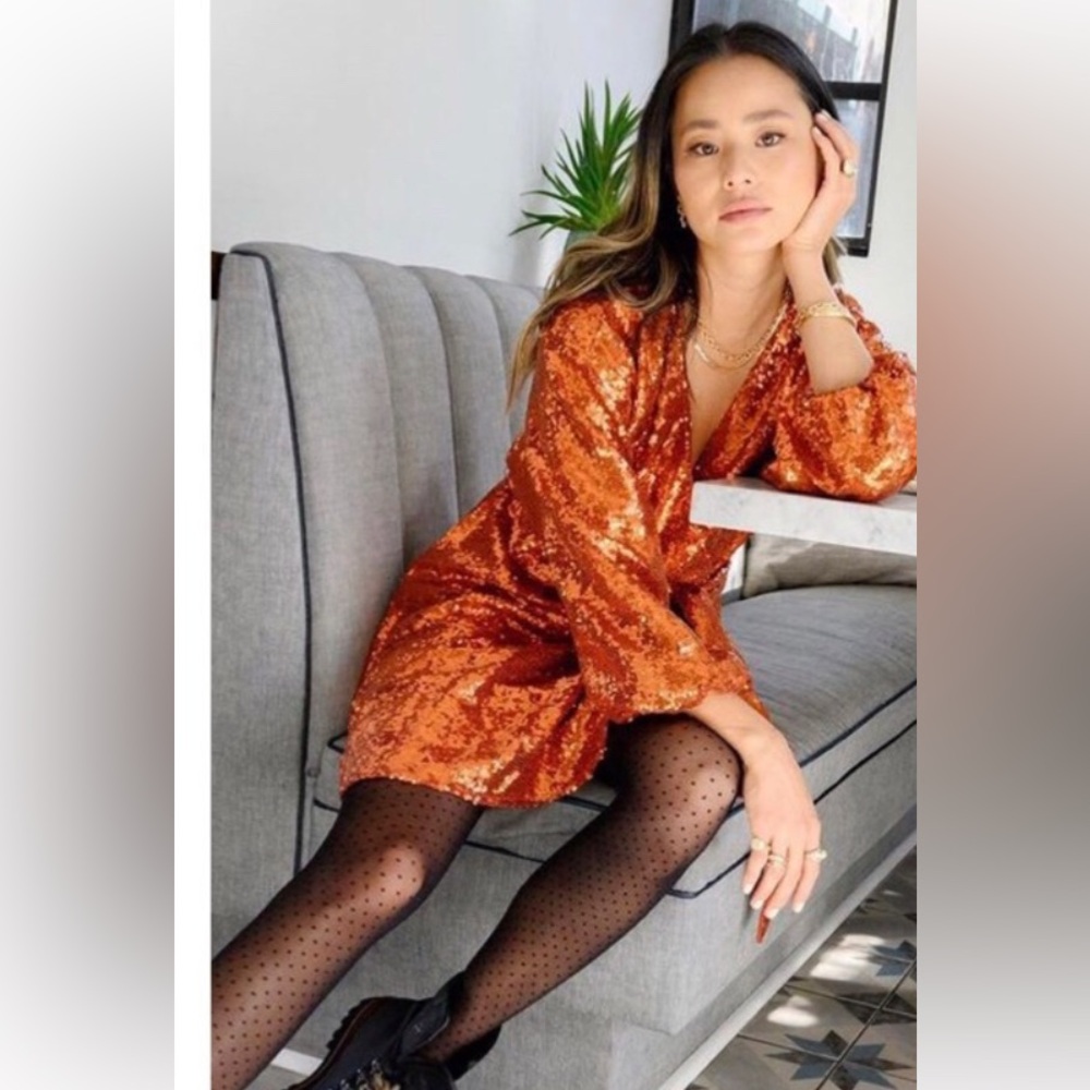 ANTHROPOLOGIE LISABETTE SEQUIN MINI DREES - dark orange